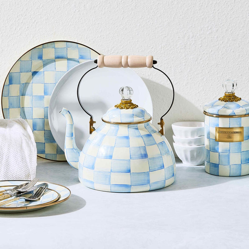 Mackenzie-Childs Sky Check 3 Quart Tea Kettle