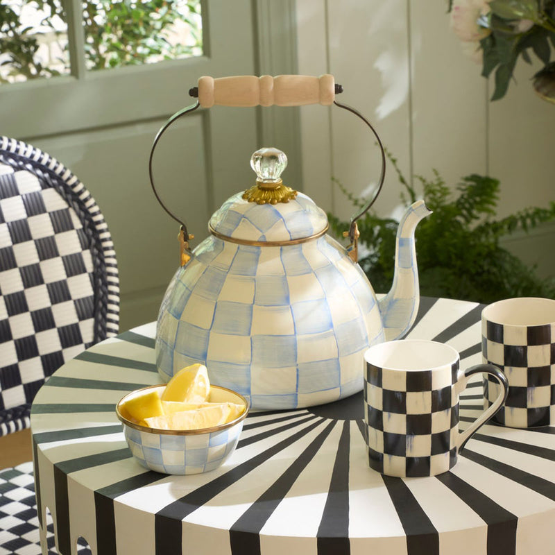 Mackenzie-Childs Sky Check 3 Quart Tea Kettle
