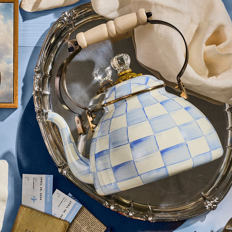 Mackenzie-Childs Sky Check 3 Quart Tea Kettle