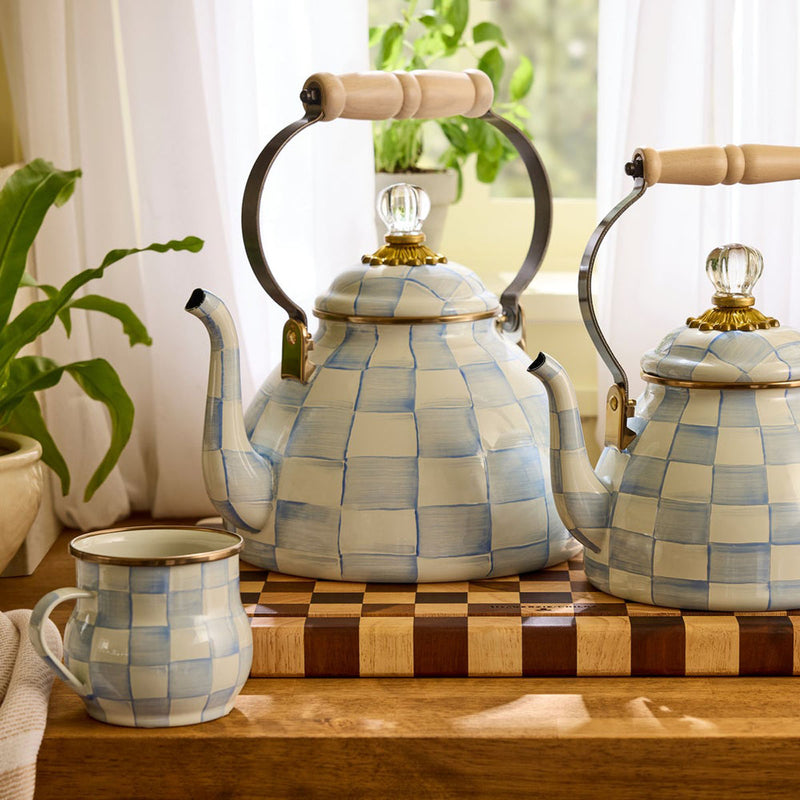 Mackenzie-Childs Sky Check 3 Quart Tea Kettle