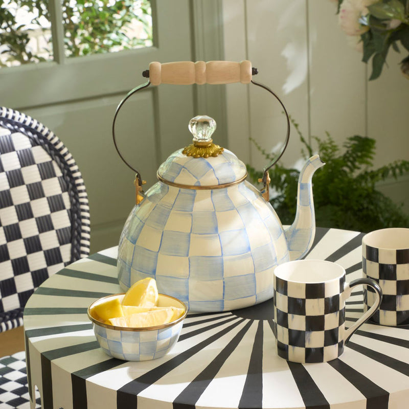 Mackenzie-Childs Sky Check 3 Quart Tea Kettle