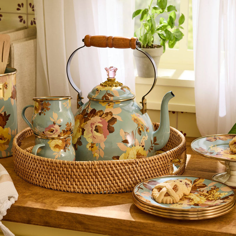 Mackenzie-Childs Wild Rose Slate 3 Quart Tea Kettle
