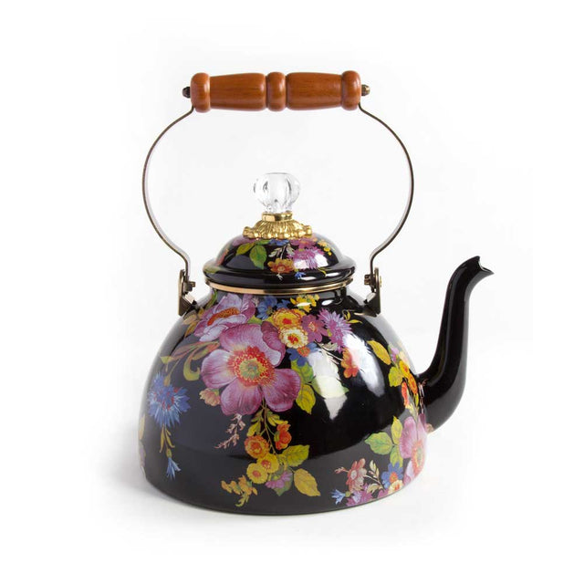 Mackenzie-Childs Flower Market 3 Quart Tea Kettle, Black