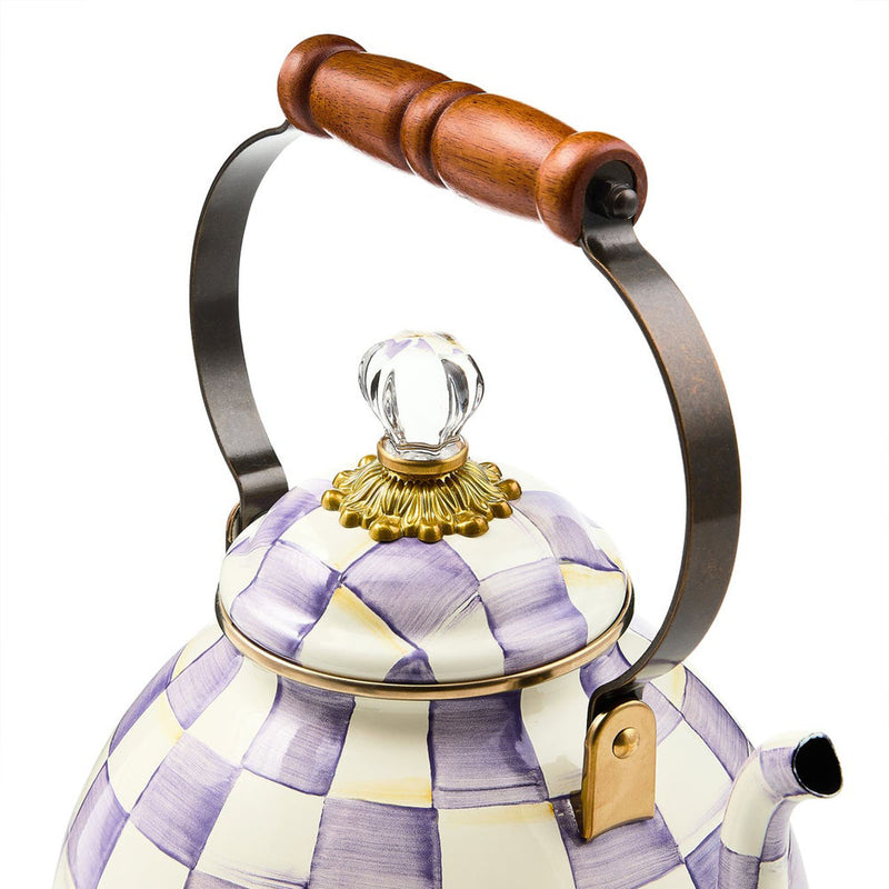 Mackenzie Childs Violet Check 3 Quart Tea Kettle