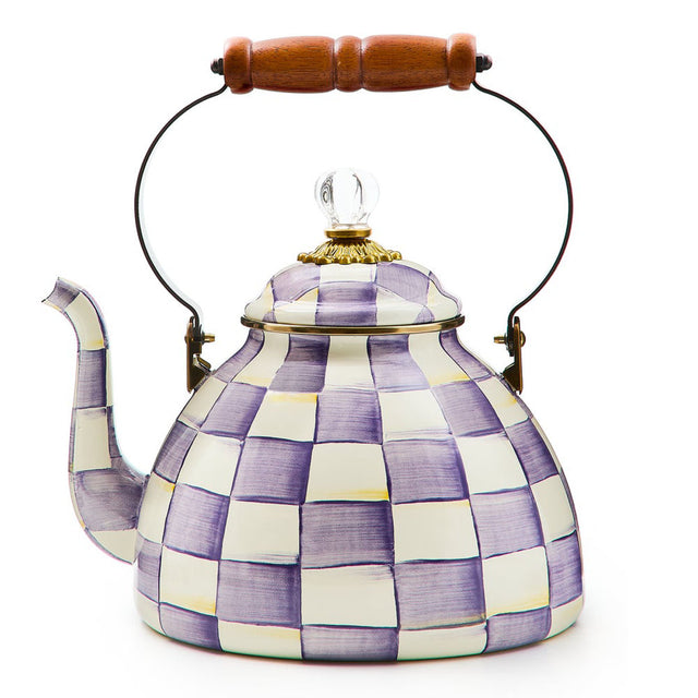 Mackenzie Childs Violet Check 3 Quart Tea Kettle