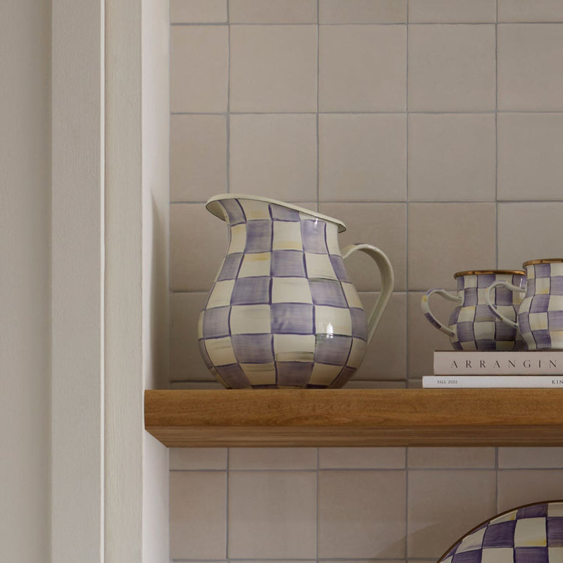 Mackenzie Childs Violet Check Pitcher