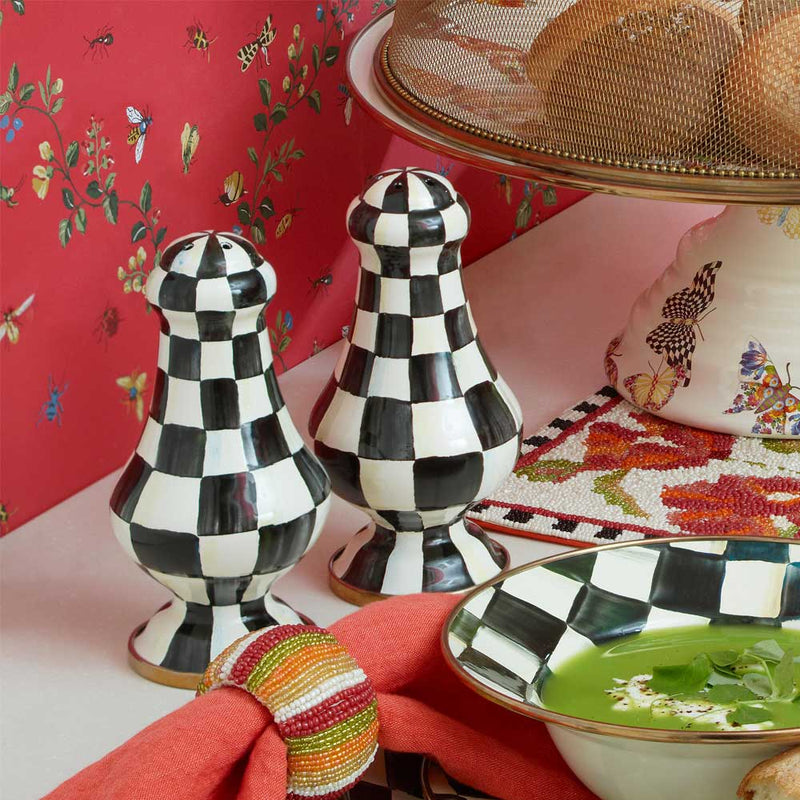 Mackenzie Childs Courtly Check Enamel Large Salt & Pepper Shakers #3