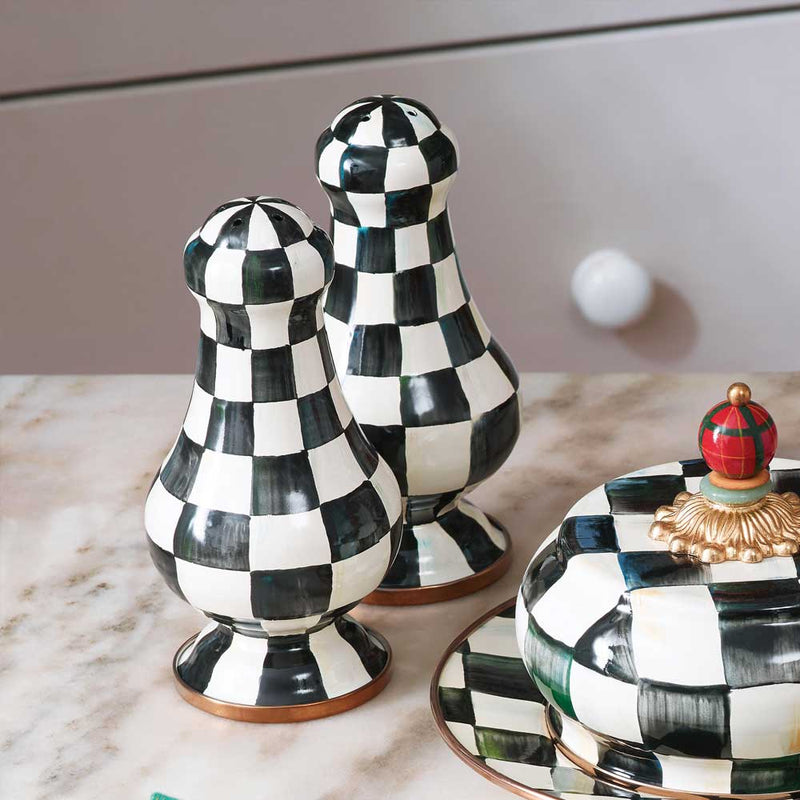 Mackenzie Childs Courtly Check Enamel Large Salt & Pepper Shakers #4