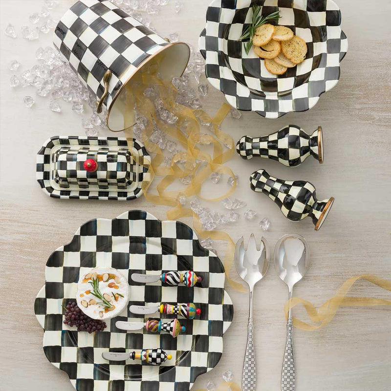 Mackenzie Childs Courtly Check Enamel Large Salt & Pepper Shakers #2
