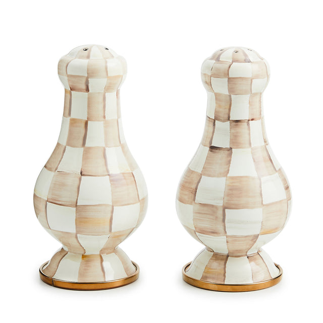 Mackenzie-Childs Mocha Check Large Salt & Pepper Shakers