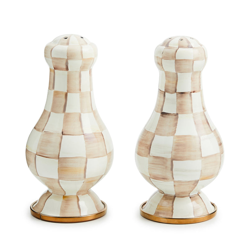 Mackenzie-Childs Mocha Check Large Salt & Pepper Shakers