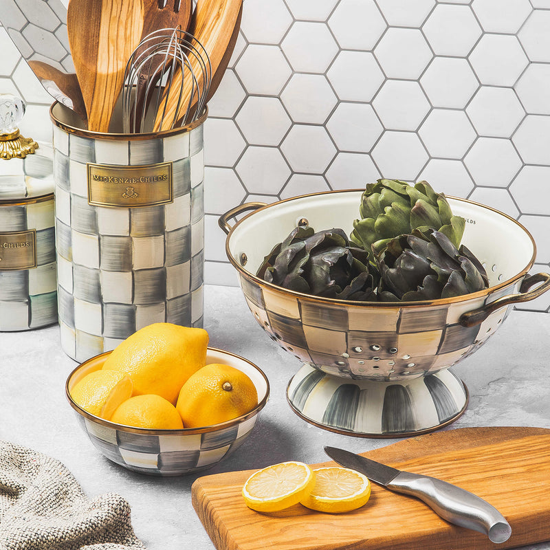 MacKenzie Childs Sterling Check Pinch Pot