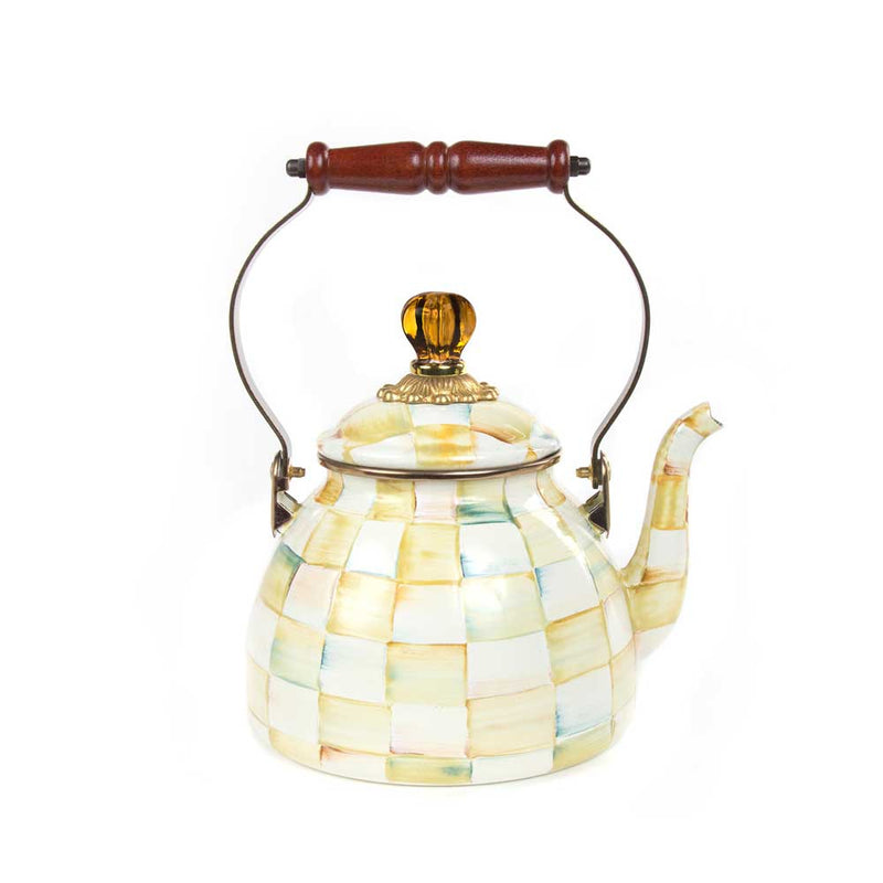 Mackenzie-Childs Parchment Check Enamel Tea Kettle