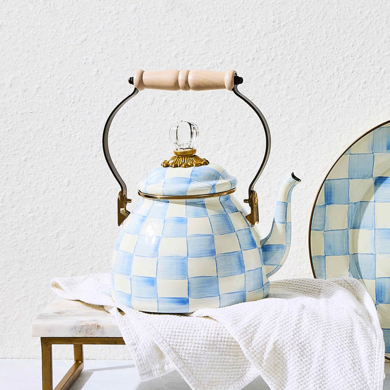 Mackenzie-Childs Sky Check 2 Quart Tea Kettle