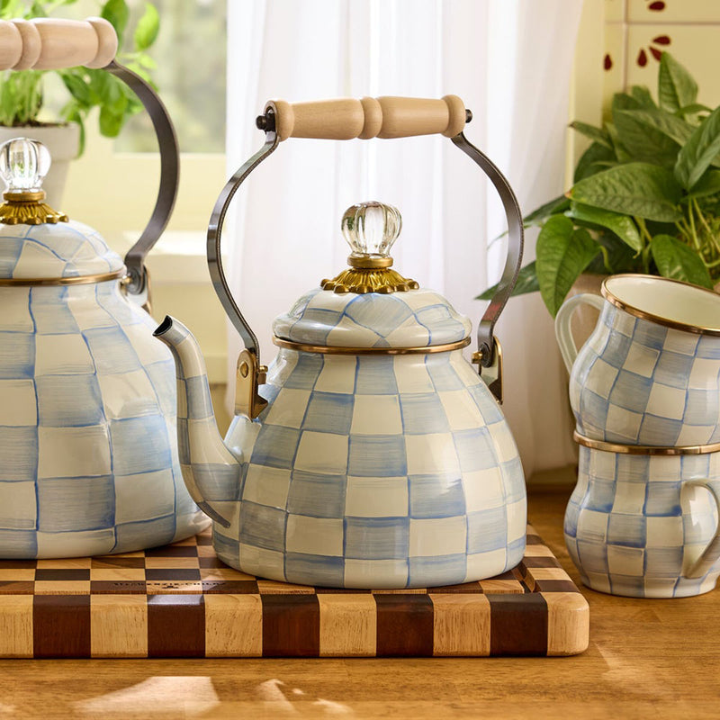 Mackenzie-Childs Sky Check 2 Quart Tea Kettle