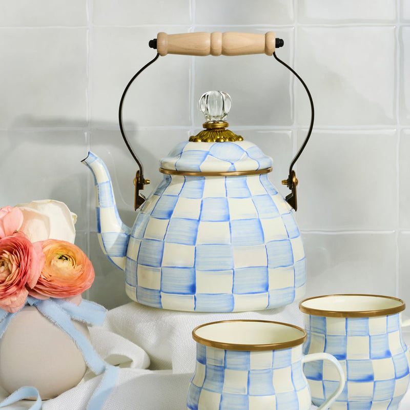 Mackenzie-Childs Sky Check 2 Quart Tea Kettle