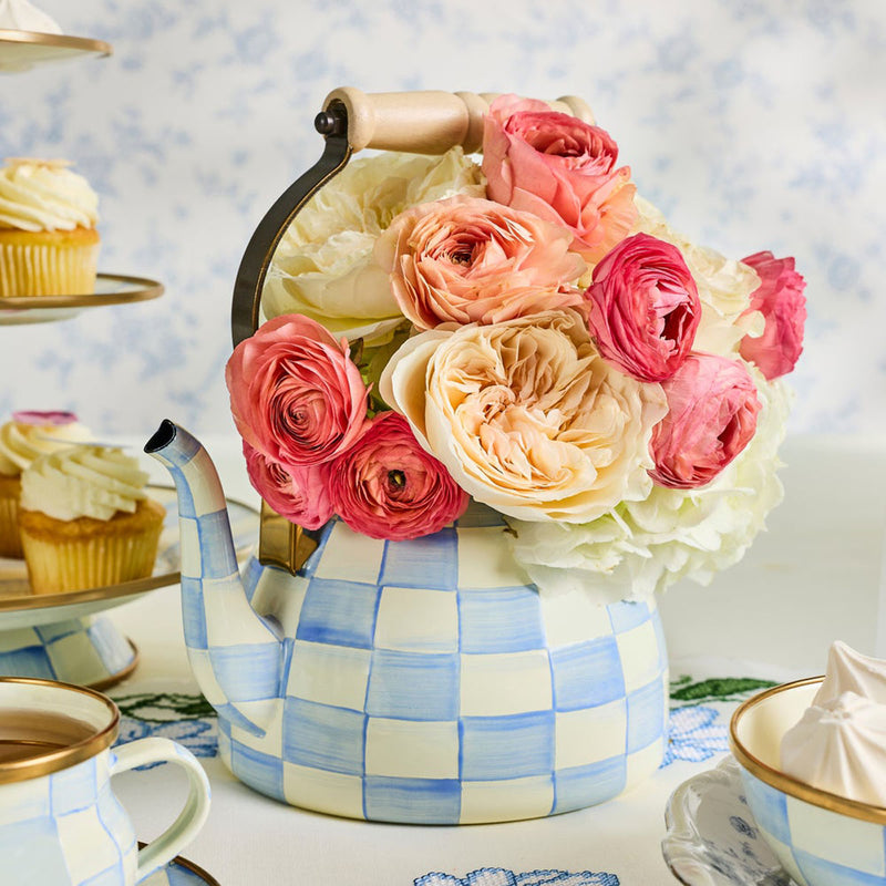 Mackenzie-Childs Sky Check 2 Quart Tea Kettle