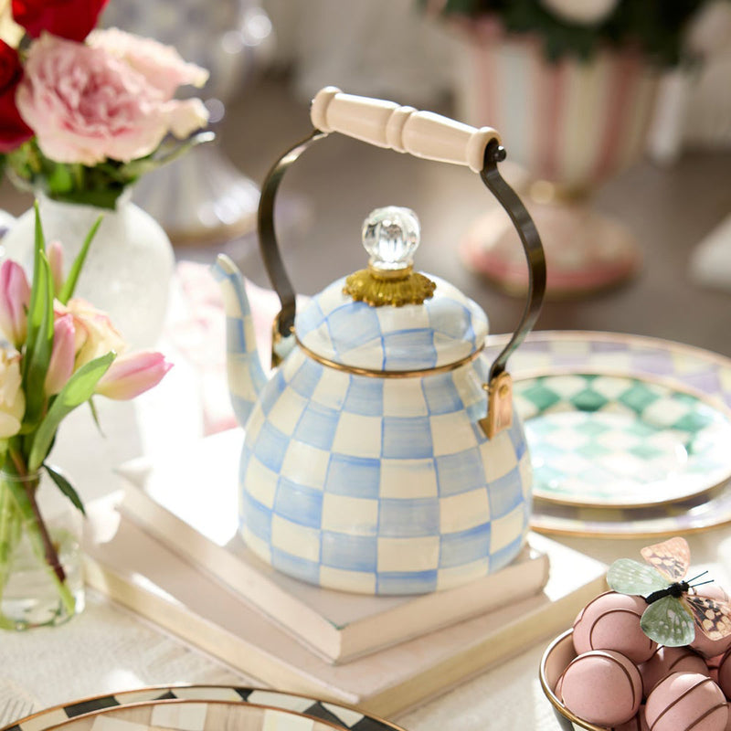 Mackenzie-Childs Sky Check 2 Quart Tea Kettle