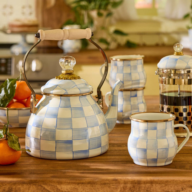 Mackenzie-Childs Sky Check 2 Quart Tea Kettle