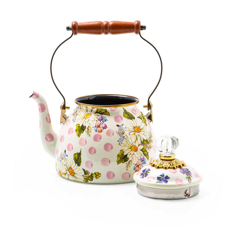 Mackenzie-Childs Wildflowers Enamel 2 Qt Tea Kettle, Pink