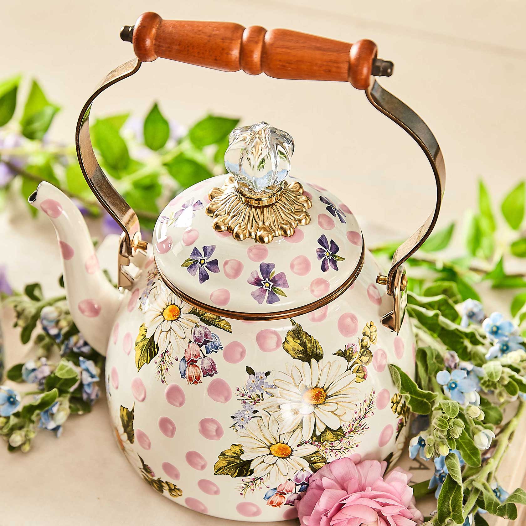 Mackenzie-Childs Wildflowers Enamel 2 Qt Tea Kettle, Pink – David