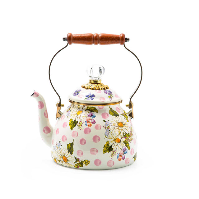 Mackenzie-Childs Wildflowers Enamel 2 Qt Tea Kettle, Pink