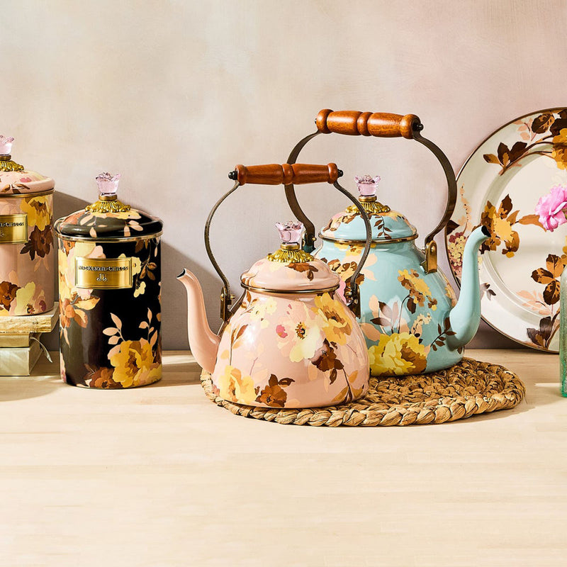 Mackenzie-Childs Wild Rose Mauve 2 Quart Tea Kettle