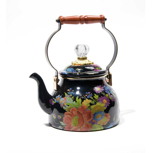 Mackenzie-Childs Flower Market 2 Quart Tea Kettle, Black