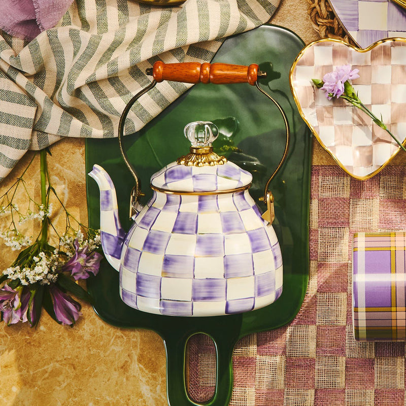 Mackenzie Childs Violet Check 2 Quart Tea Kettle