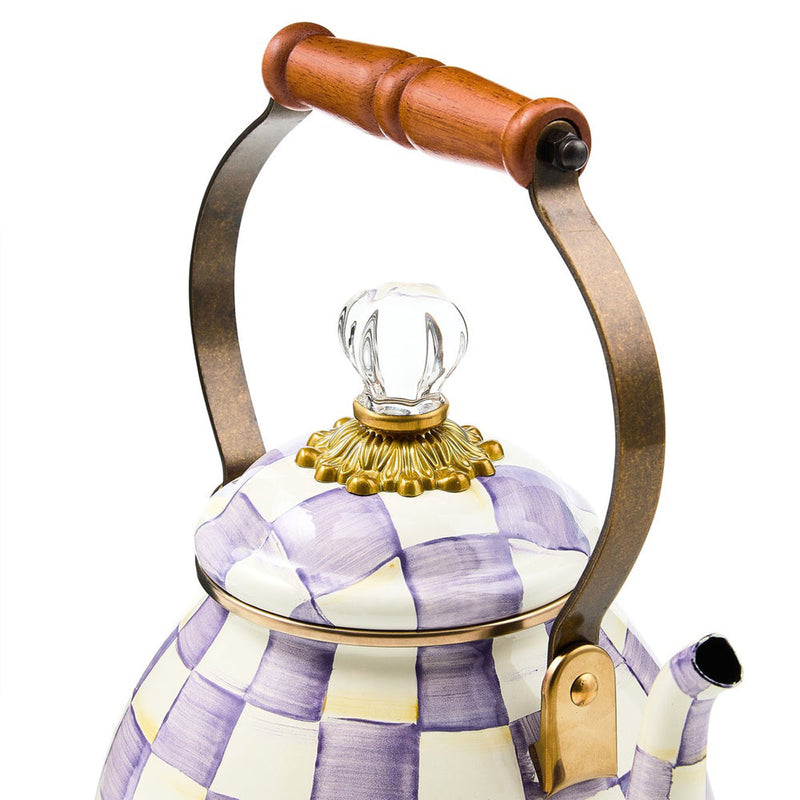 Mackenzie Childs Violet Check 2 Quart Tea Kettle