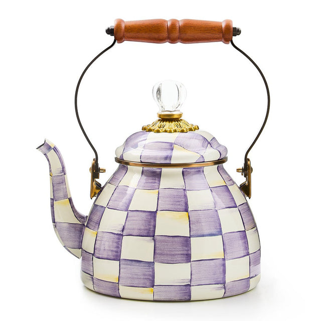 Mackenzie Childs Violet Check 2 Quart Tea Kettle
