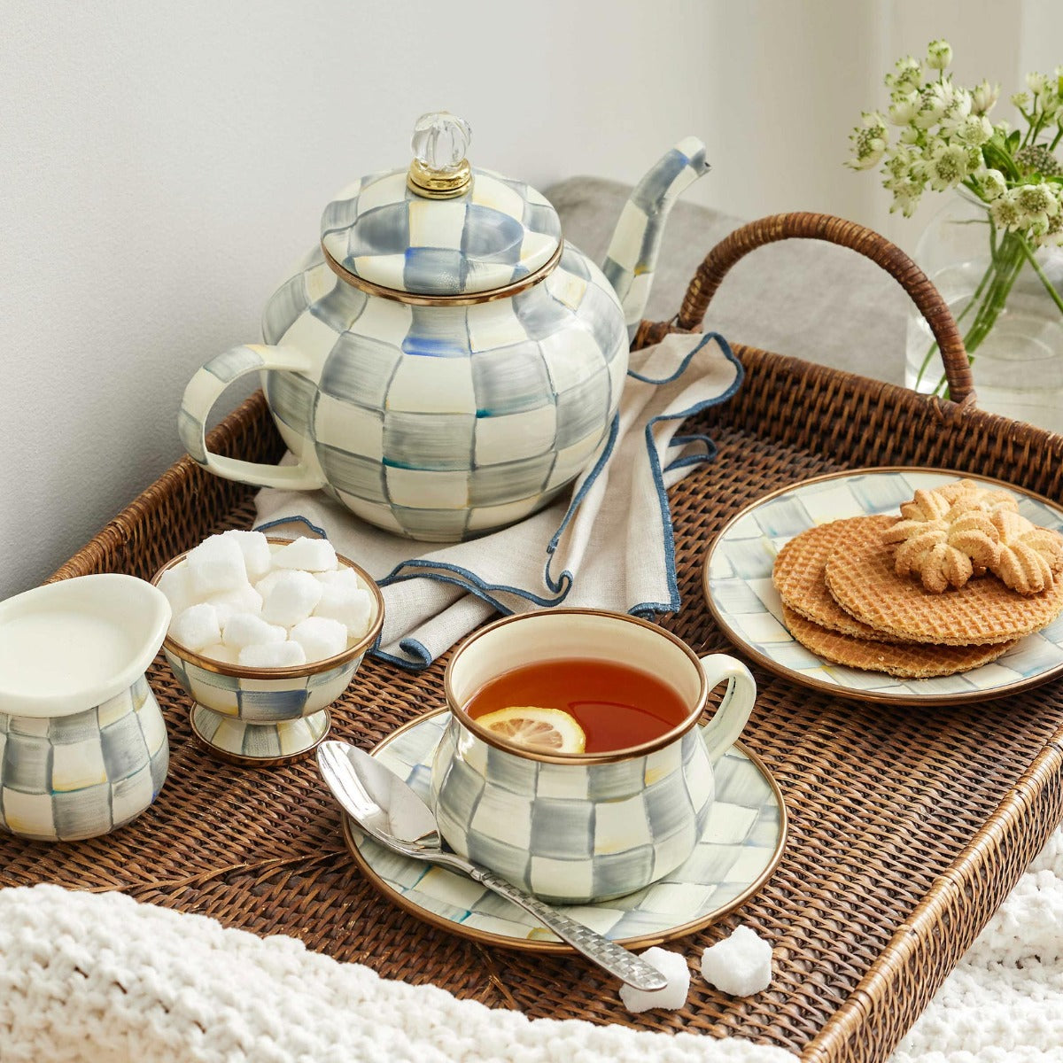 Mackenzie-Childs Sterling Check Enamel 4 Cup Teapot