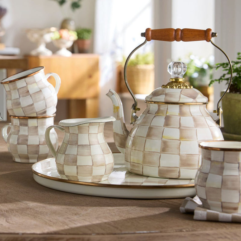Mackenzie-Childs Mocha Check Enamel Round Tray