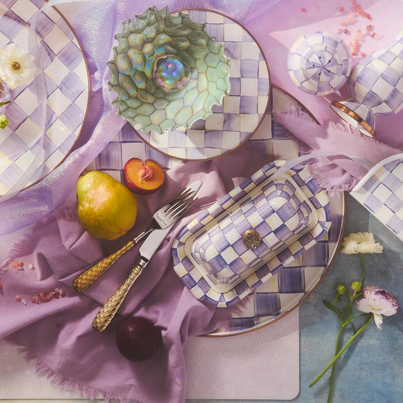Mackenzie Childs Violet Check Round Tray