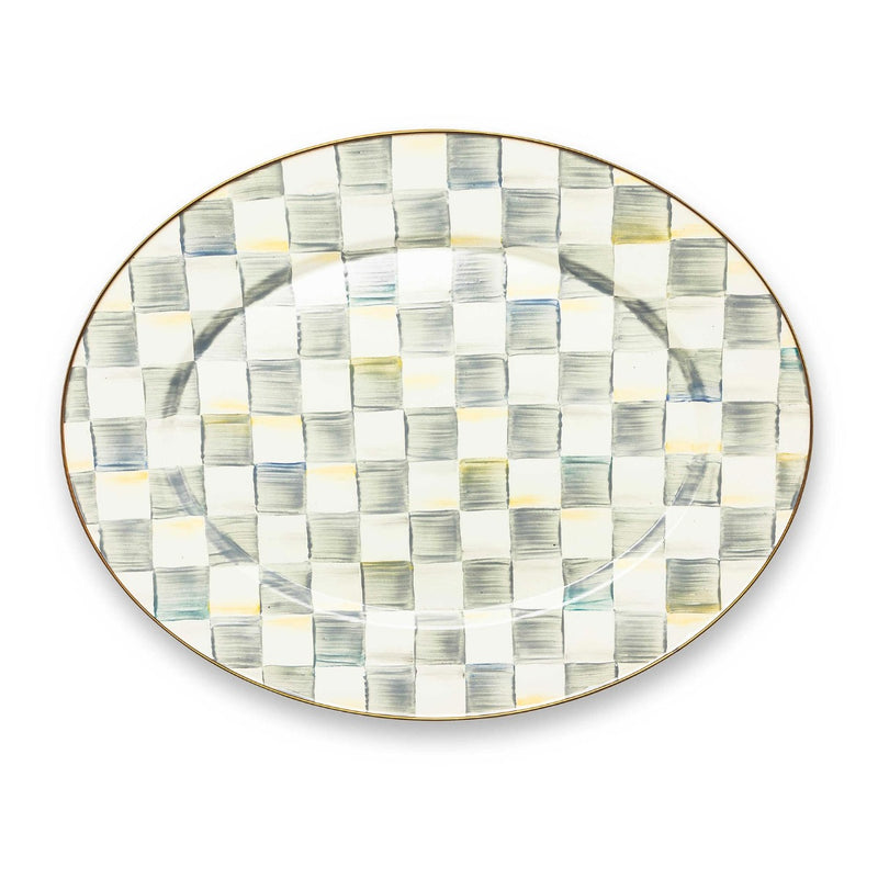 Mackenzie-Childs Sterling Check Enamel Oval Pedestal Platter, Large