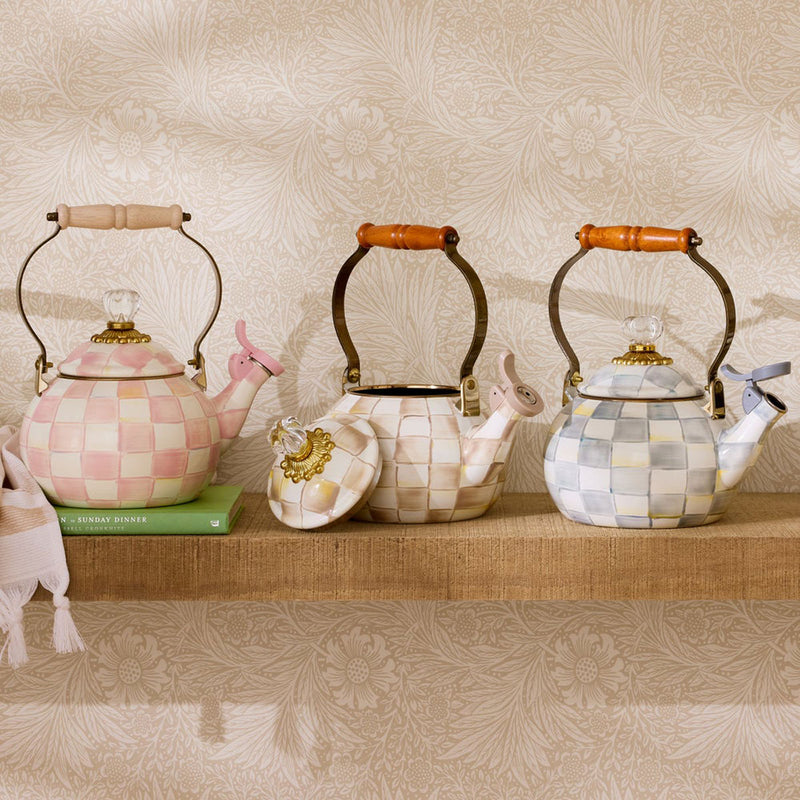 Mackenzie-Childs Mocha Check Whistling Tea Kettle
