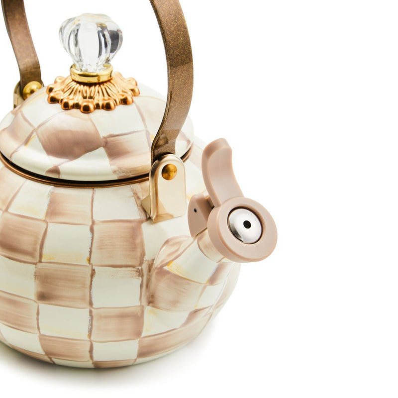 Mackenzie-Childs Mocha Check Whistling Tea Kettle