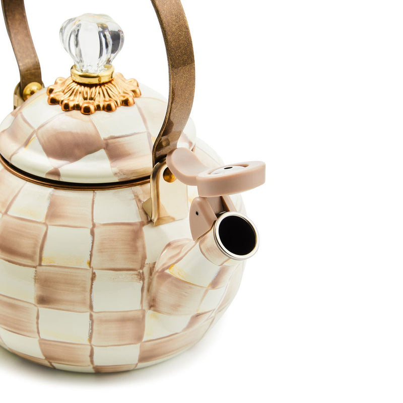 Mackenzie-Childs Mocha Check Whistling Tea Kettle