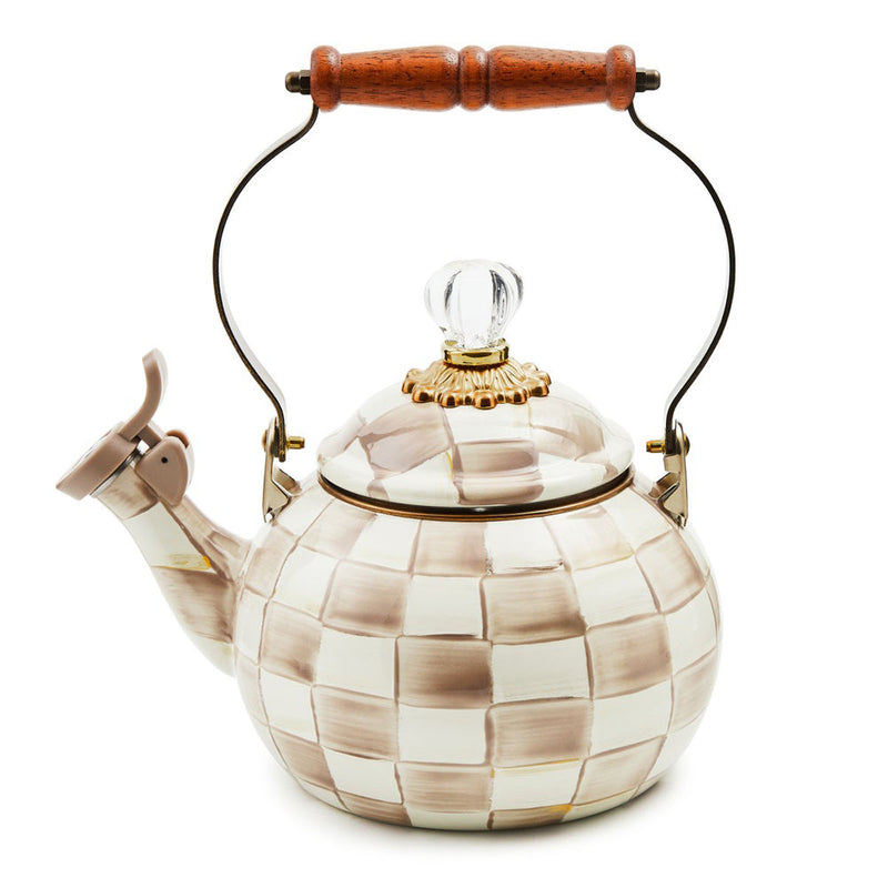 Mackenzie-Childs Mocha Check Whistling Tea Kettle