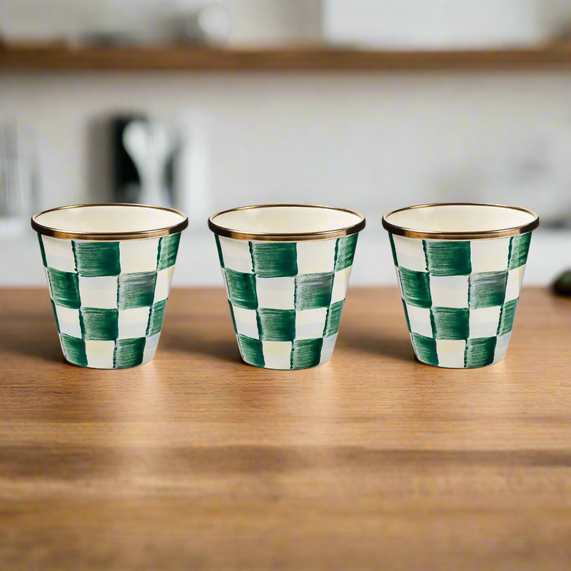 Mackenzie-Childs Emerald Check Herb Pots, Set of 3