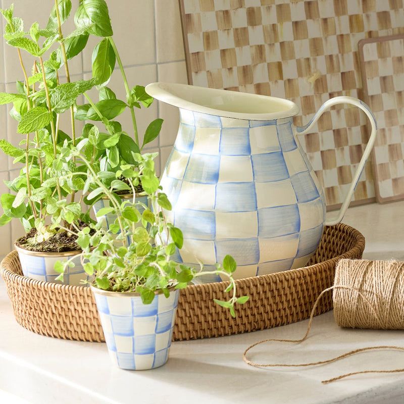 Mackenzie-Childs Sky Check Herb Pots, Set of 3