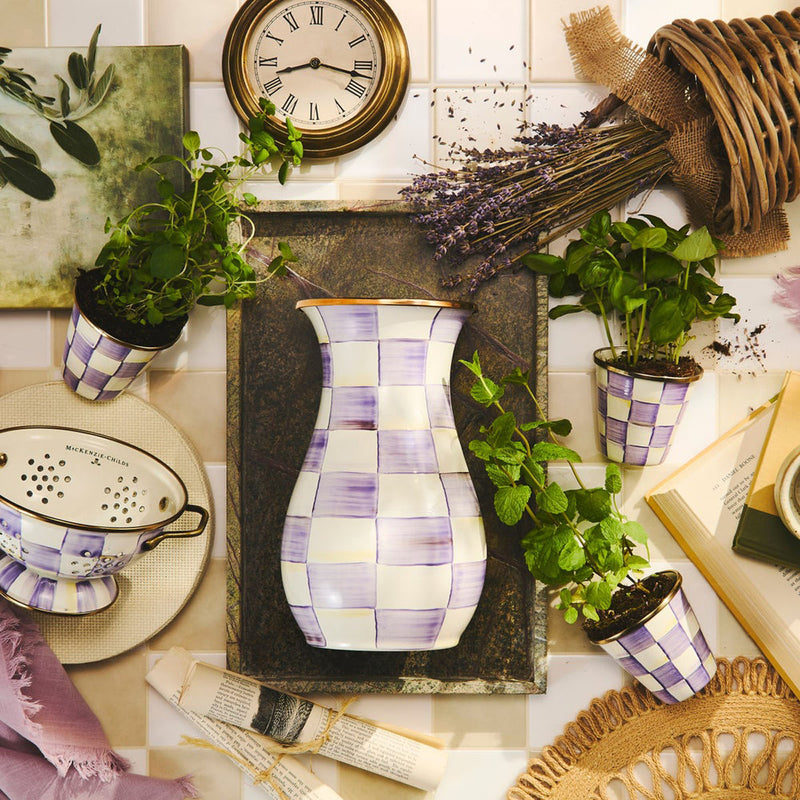 Mackenzie Childs Violet Check Herb Pots, Set of 3