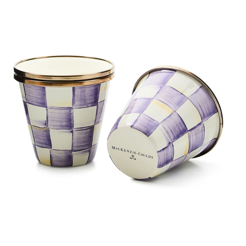 Mackenzie Childs Violet Check Herb Pots, Set of 3