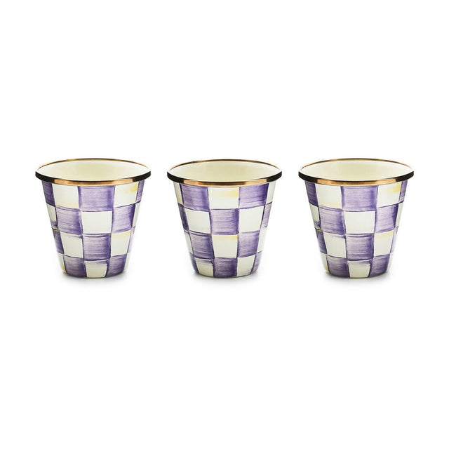 Mackenzie Childs Violet Check Herb Pots, Set of 3