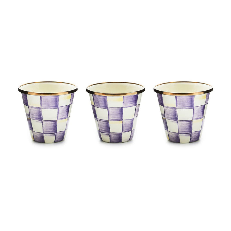 Mackenzie Childs Violet Check Herb Pots, Set of 3