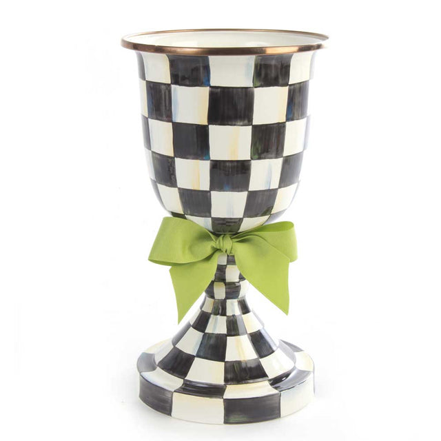 Mackenzie Childs Courtly Check Green Bow Enamel Pedestal Vase #1