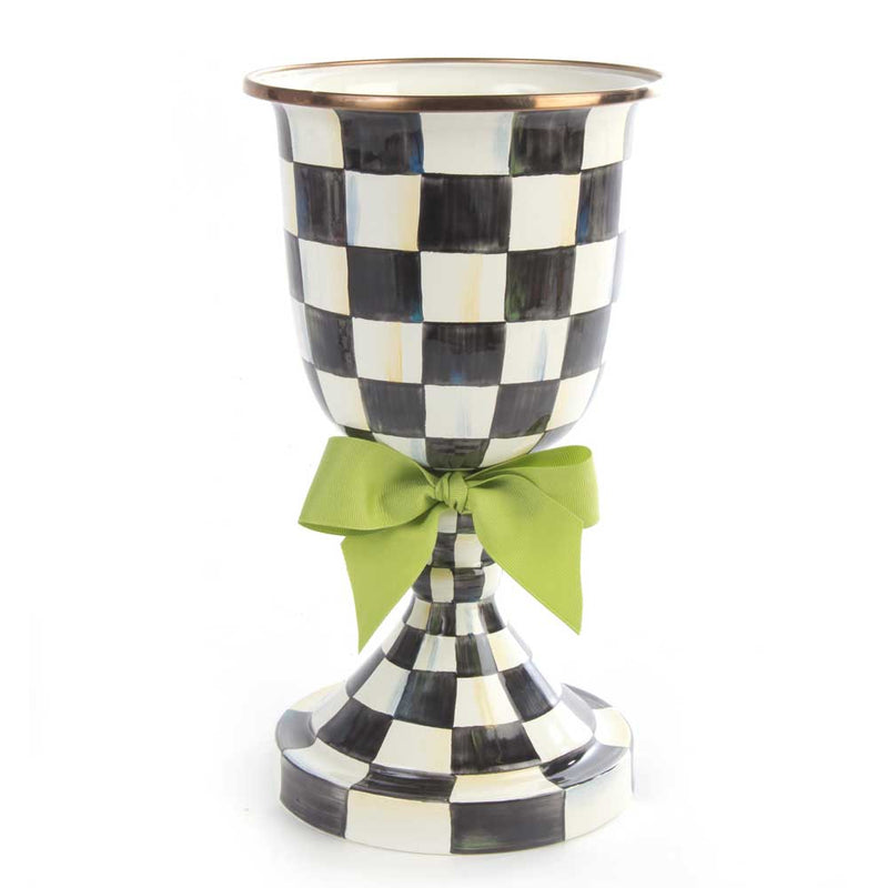 Mackenzie Childs Courtly Check Green Bow Enamel Pedestal Vase #1