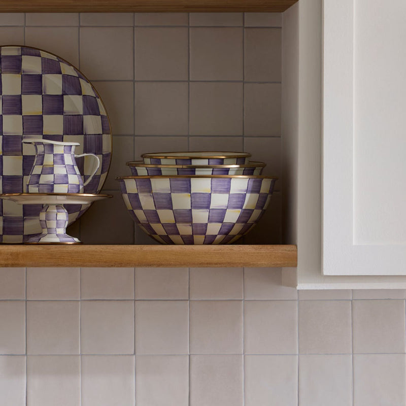 Mackenzie Childs Violet Check Extra Large Everyday Bowl