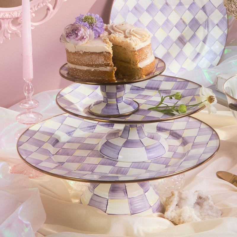 Mackenzie Childs Violet Check Large Pedestal Platter