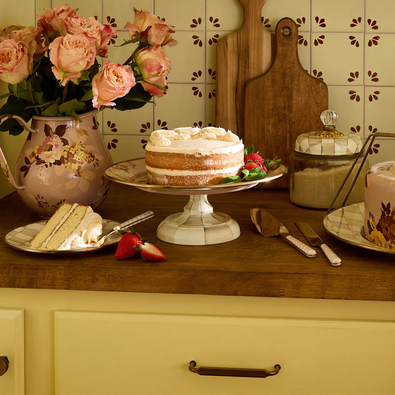 Mackenzie-Childs Wild Rose Mauve Small Pedestal Platter